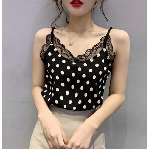 2020 New Dot Prints Camisole Fashion Sexy Lace Trim Sling Tank Top Trendy Wild V-neck Sleeveless Top Vest