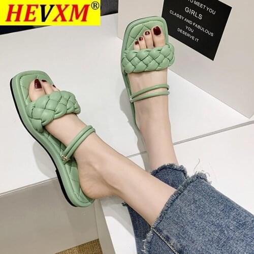 2021 Fashion Womens Sandals Shoes Woven Style surface Flat-bottomed Large Size Woman Slides Candy Color Summer Sandal