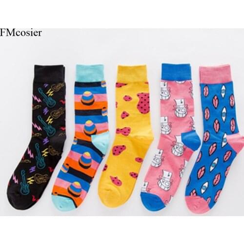 5 Pairs Per Lot Autumn Winter Combed Cotton Brand Men Crew Warm Socks Long Happy Funny Socks Colorful dress Socks