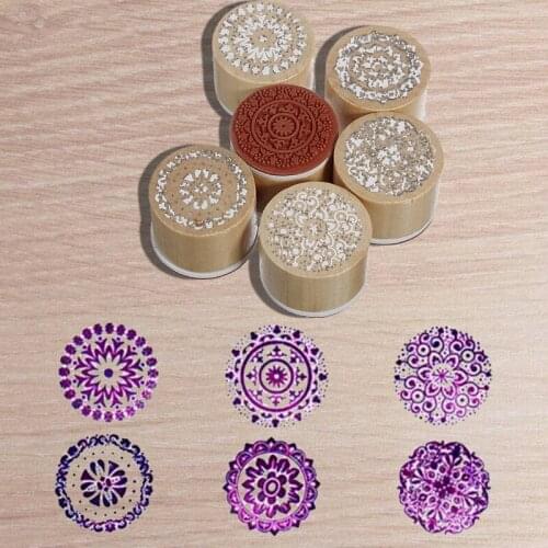 6 Assorted Wooden Rubber Stamp Round Handwriting Floral Flower Craft