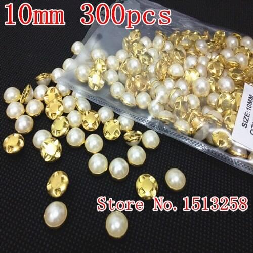 Free shipping 10mm 300Pcs/Lot Round Shape Gold Loose Sew on Pearl Beads with 4holes For Jewelry,Garment use