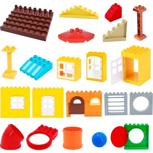 Large Building Blocks Wall Roof Pillar Wall Pipeline Scenes Assembly Components Compatible Duplos Bricks DIY Toys Children Gift