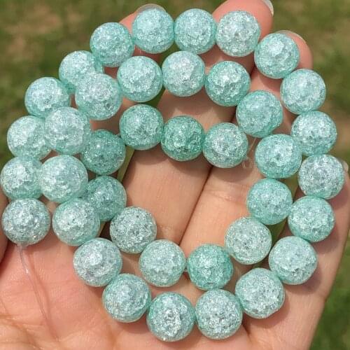 Natural Stone Mint Green Cracked Crystal Beads Round Loose Spacer Beads For Jewelry Making Quartz Glass DIY Bracelet 6/8/10/12mm