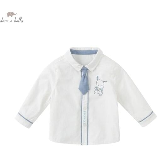 DBX19558 dave bella autumn fashion baby boys removable tie cartoon shirts infant toddler tops children high quality clothes