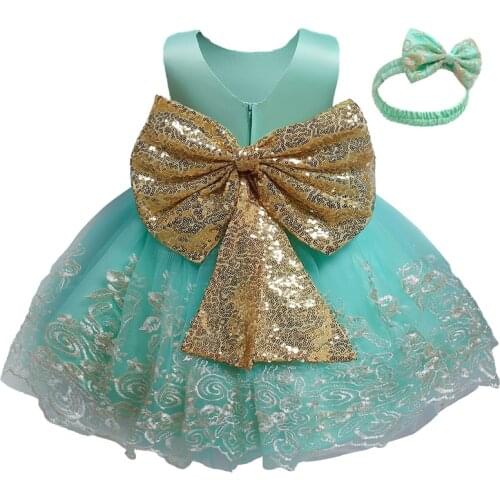 Toddler Baby Girl Dresses For Girls Embroidery Lace Infant Birthday Party Dress Baptism Christening Gown Sequins Bow Vestidos
