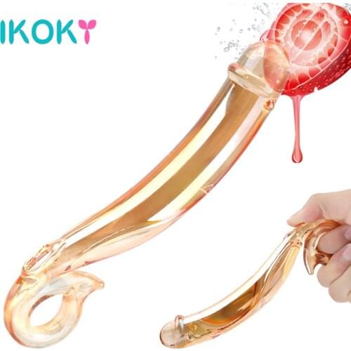 IKOKY Golden Glass Dildo Sex Toys for Women Anal Plug Vagina Massage Transparant Crystal Cock Female Masturbation Fake Penis