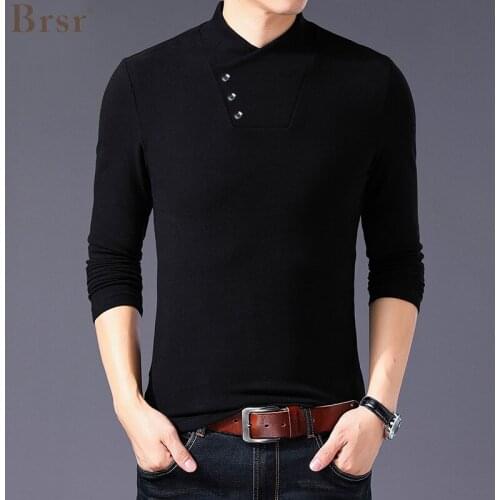 Spring Fashion Slim T Shirt Men Cotton Tshirt Long Sleeve Irregular Collar Solid Color Clothing High Quality Oversized T-shirt