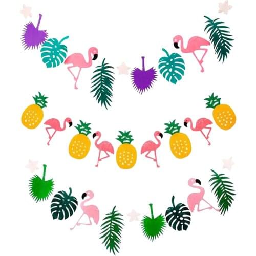 Hawaii Party Banner Flamingo Parti Hawaiian Pull Flag Turtle Leaf Tropic Forest Theme Garland Hawaii Party