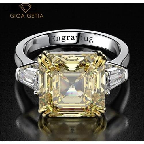 GICA 100% 925 Sterling Silver Created Moissanite Citrine Diamonds Gemstone Wedding Engagement Ring Fine Jewelry Gift Wholesale
