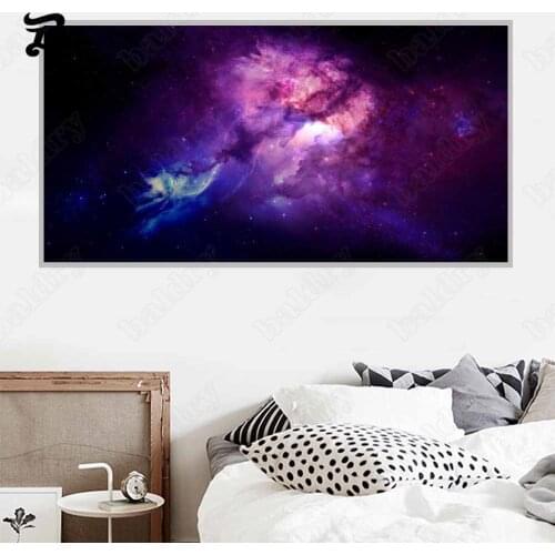 Canvas Painting Wall Art Landscape Painting Abstract Space Blue Purple Interstellar Scenery for Living Room Home Wall Decoration