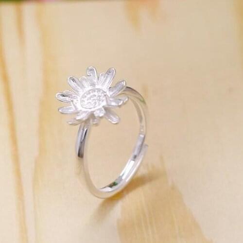 Fine 6x6mm Round Cabochon Semi Mount Sterling Silver 925 Engagement Women Ring Fine Jewelry Setting Flower White Gold Color Cute