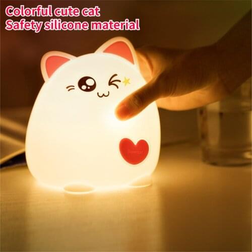 Cute Cat LED Night Light USB Animal Night Lamp Silicone Cartoon NightLights for Children Baby Birthday Gift