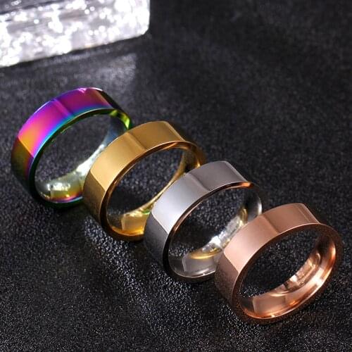 MOREDEAR 6MM Rainbow Titanium Band Stainless Steel Solid Ring for Men and Women Personalized Ring Customize Ring Engraved Ring