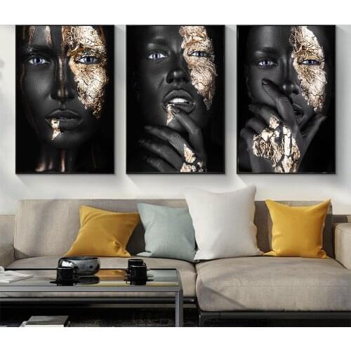 MUTU African Art Black and Gold Woman Oil Painting on Canvas Posters and Prints Scandinavian Wall Art Picture for Living Room