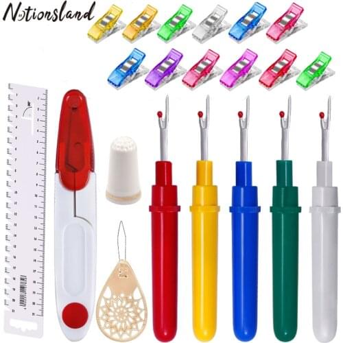 29Pcs/set Sewing Scissors Kits Stitch Patchwork Ruler Plastic Clips Thimble Threader Embroidery Tailoring Seam Ripper Tool