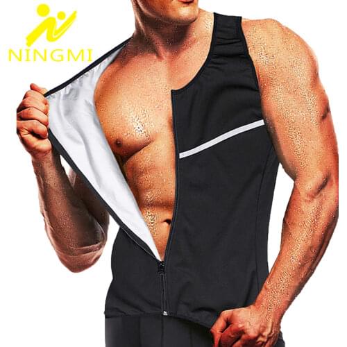 NINGMI Neoprene Mens Sweat Sauna Vest Waist Trainer Workout Training Sauna Suit Body Shaper for WeightLoss Slimming Shirt