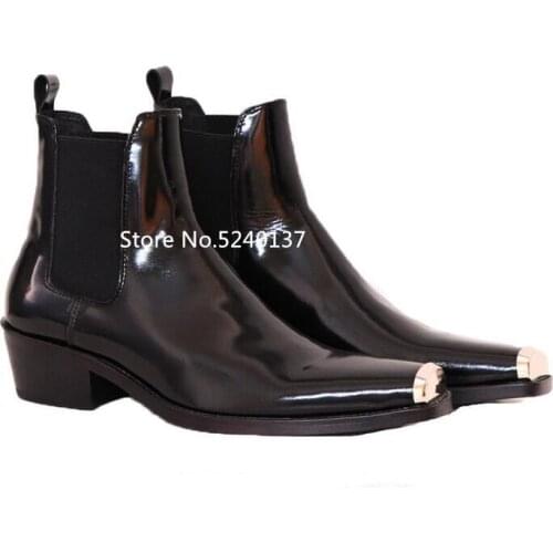 New Metal Toe Decoration Black Men Ankle Boots Slip-on Chunky Heel Genuine Leather Suede Short Chelsea Boots Men