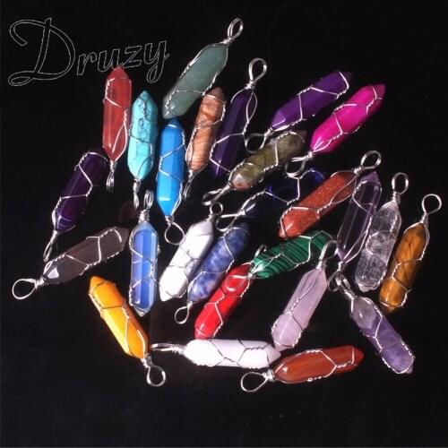 Wholesale 12pcs/lot wire wrapped quartz stone bead pendant charms finding for fine jewelry making Wedding Gift Free Shipping