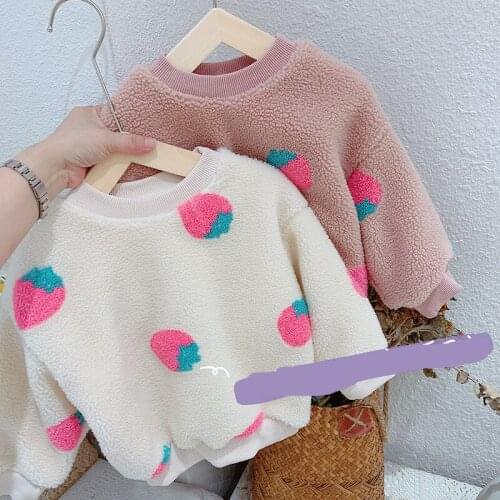 2-7 Years Baby Girls Sweatshirts Autumn Winter Kids Plus Velvet Hoodies Cute Fruit Lambswool Pullovers for Girl Toddler Clothes