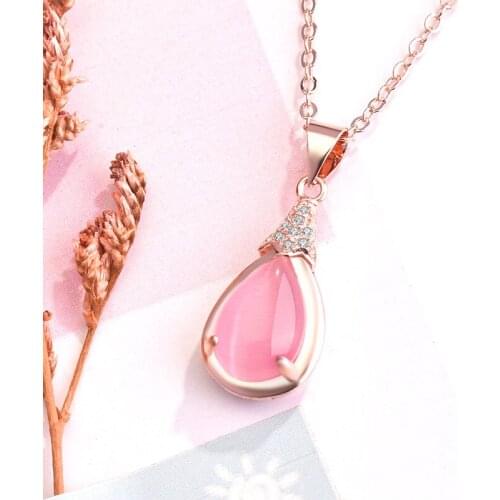 Natural Pink Jade Water drop Pendant Necklace 925 Silver Fashion Jewelry Chalcedony Amulet Gifts for Women