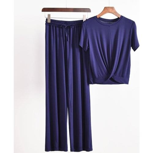 2Pcs Summer Casual Home Clothes For Women Modal Pajamas Suit Elastic Loose Homewear Set Short Sleeve Top + Pant Female Sleepwear