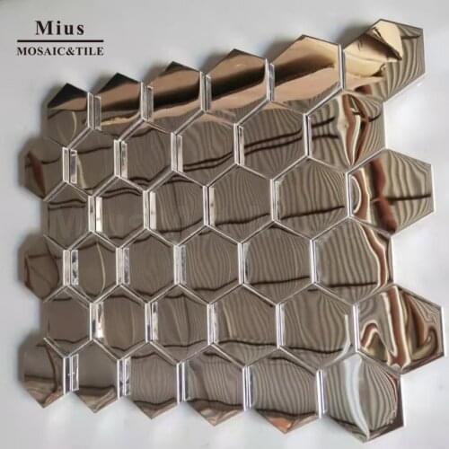 Polished silver hexagoanl stainless steel metal tile mosaic for kitchen backspllash