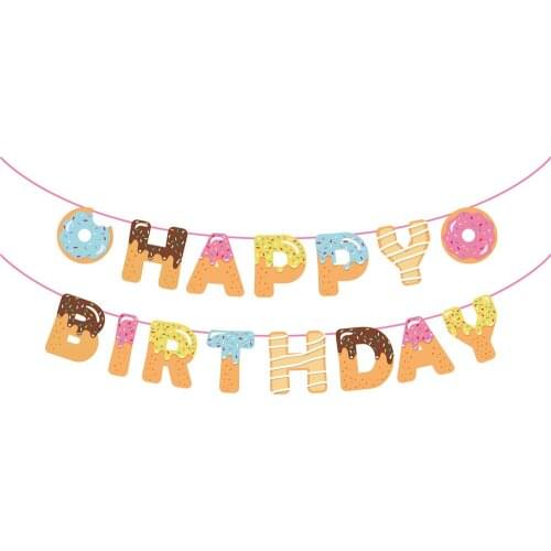 Donuts Happy Birthday Party Banner Girls Sweet Birthday Party Decoration Baby Shower Party Wall Hanging Bunting