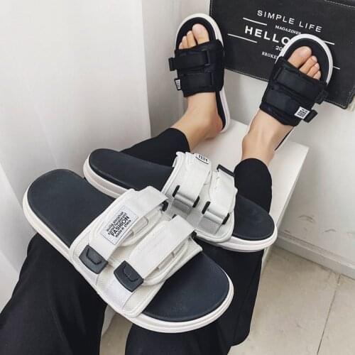 Summer Men Slippers Fashion Hook&loop Canvas Casual Lovers Shoes Slip-on Beach Slippers Summer Men Shoes Flip Flops