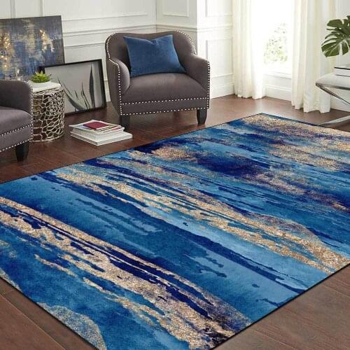Modern Abstract Watercolor Blue Ink Gilt Golden Carpet Living Room Bedroom Bedside Area Non-Slip Carpet Mat Door Mat