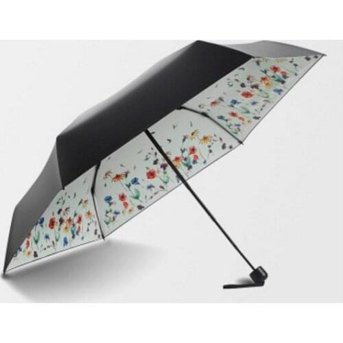Anti-thunder fiberglass windproof 5 times black coating anti-UV parasol pocket mini capsure digital 3D flowers print umbrella