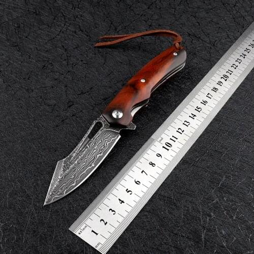 VG10 Damascus Steel Blade Dalbergia Wood Handle Ball Bearing Hunting Military Tactical Outdoor Self-defense Pocket Folding Knife