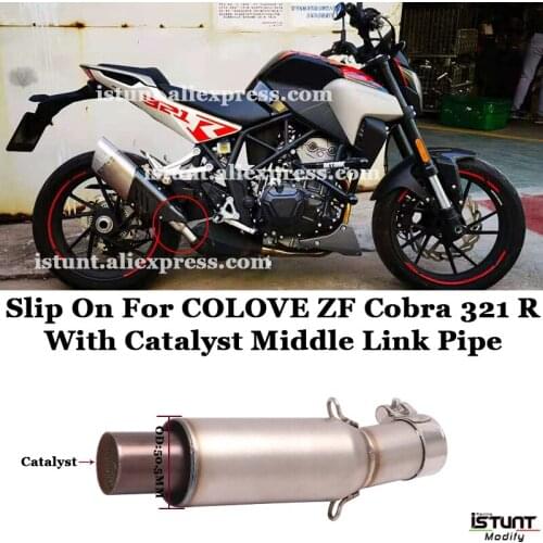 Slip On For COLOVE Cobra 321 R Motorcycle Exhaust Modified Stainless Steel With Catalyst Middle Link Pipe Connect 51MM Muffler