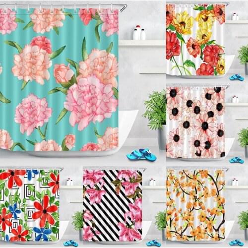 Colorful Blossom Flowers Shower Curtains Bathroom Curtain Waterproof Polyester Fabric Cartoon Floral Flower Bath Screens