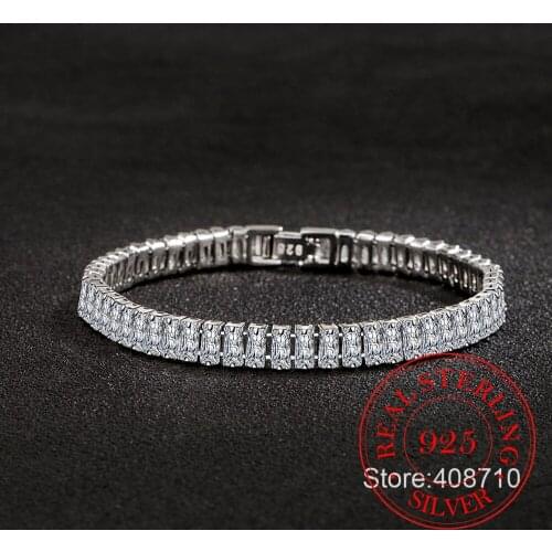 Chain Bracelets Women Solid Silver 925 Jewelry Round Created Moissanite Diamond Wedding Party 4mm Tennis Bracelet Drop Shipping