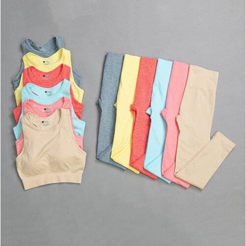 Women Workout Suit Seamless High Waist Tummy Control Athletic Pants Fitness Tracksuits Crop Bra Stretch Yoga Sportswear