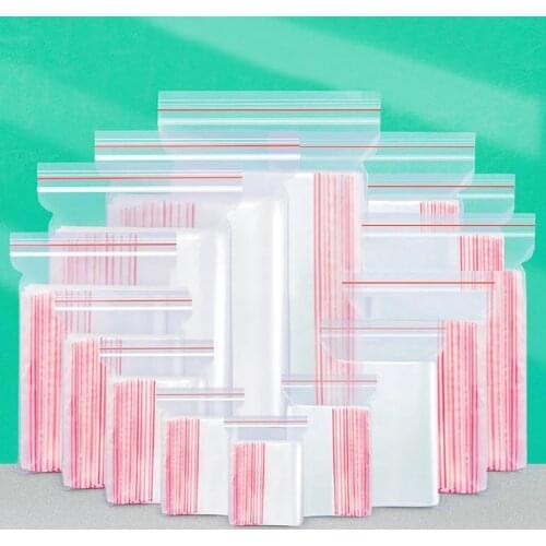 100pcs Reclosable Vacuum Fresh Bag Resealable Zip Lock Bags Self Seal Clear Plastic Poly Beads Jewelry Bag Food Storage Package