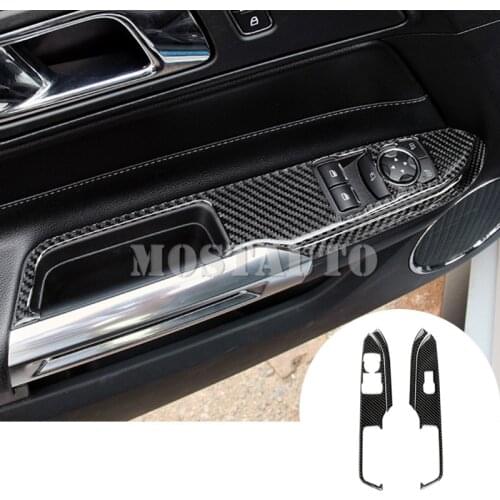For Ford Mustang Carbon Fiber Car Door Window Button Trim Cover 2015-2019 4pcs Car Decor Car Accesories Interior Car Trim