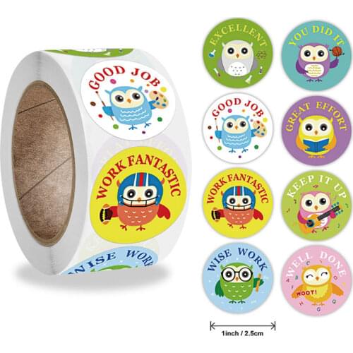 500Pcs/Roll Cartoon Owl Children Stationery Sticker Label Student Teacher Motivational Encourage Reward DIY Decoration Decals