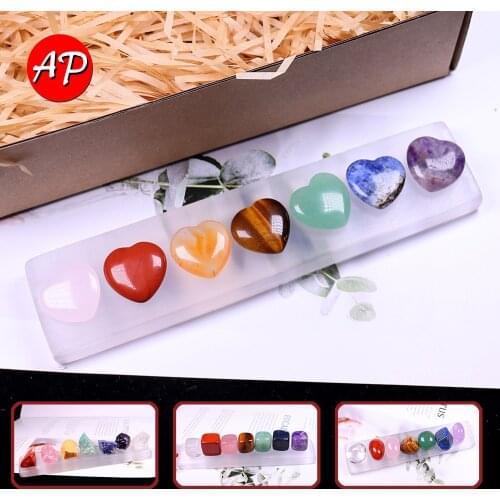 8 Pcs/Set Natural Quartz Chakras Fossiles Block Gravel Gypsum Board Base Gift Crystal Divination Meditation Gemstone