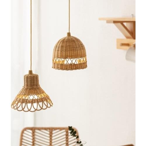 Hand-woven Natural Rattan Lampshade Chandelier Hanging Light Shades for Bedroom Living Room Homestay