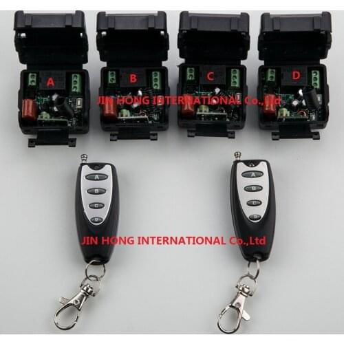 AC220V 1CH 10A RF Wireless Remote Control Switch System teleswitch 4 transmitter & 2 receiver relay Receiver Smart Home Switch
