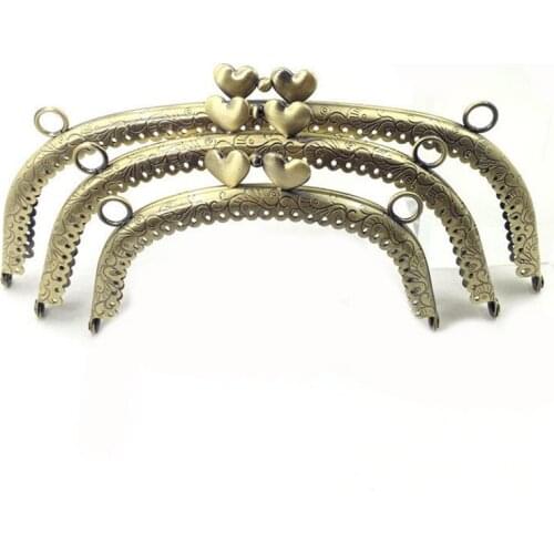 12.5-25 cm Arch Metal Purse Frame Handle for Clutch Shoulder Bag Frame Making Heart Kiss Clasp Lock Antique Bronze Bags Hardware