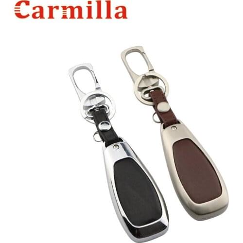 Carmilla Zinc Alloy and Leather 3 Button Smart Key Car Key Cover Case for Ford Focus 3 4 Ranger Kuga Ecosport Escape Accessories