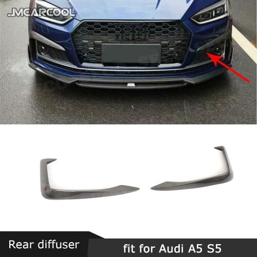 For Audi A5 S5 Sline Carbon Fiber Front Bumper FogLamp Fins Vent Frame Trims Strips Stickers 2PCS/Set Car Styling