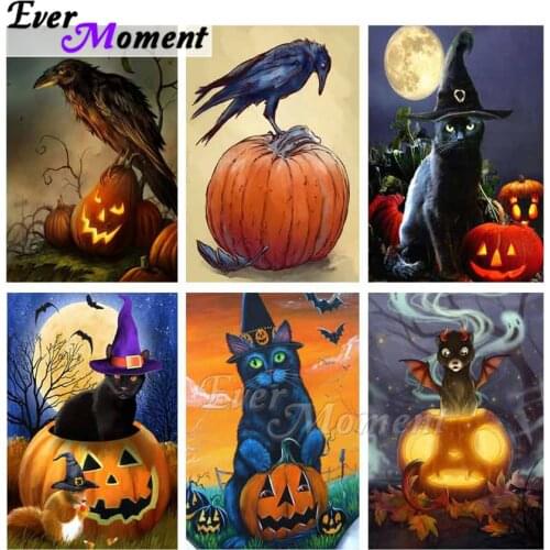 Ever Moment Diamond Painting Animals Pumpkin Halloween Full Square Drill 5D DIY Mosaic Diamond Embroidery Cross Stitch ASF1915