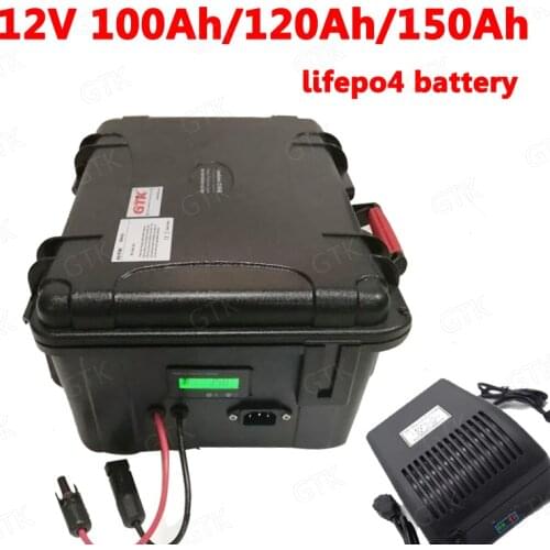 GTK waterproof lithium 12.8V 150Ah 100Ah 12V 120AH Lifepo4 battery BMS for MPPT Solar Energy storage inverter RV +10A Charger