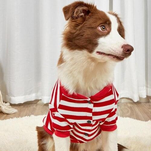 Pet Cardigan Stripe Printing Button Closure Apparel Two-legged Dog Costume Blouse Fashion Cute Pet Pullover T-Shirt for Summer