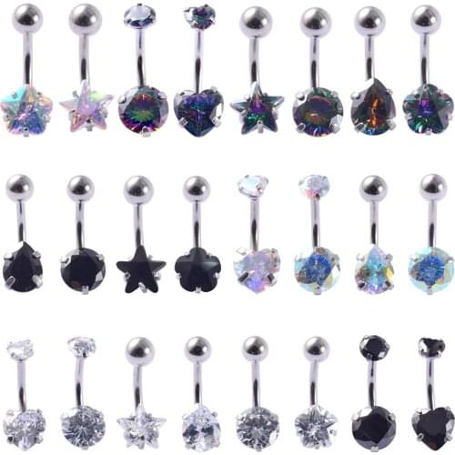 1PC Zircon Belly Button Ring Double/Single Crystal Navel Piercing Barbell Steel Ear Tragus Cartilage Helix Piercing Jewelry