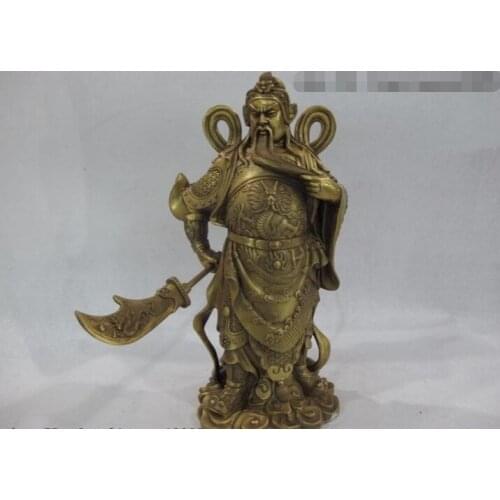 Collectible bronze S2785 China Brass Copper feng shui Guan Gong GuanYu Sword & Dragon Warrior God Statue B0403