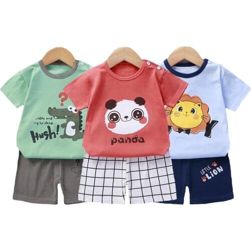 Summer Baby Boys Clothing Set Pure Cotton Cartoon Panda Crocodile Lion Cute Suit For Boy Toddler Kids Comfortable Outfits